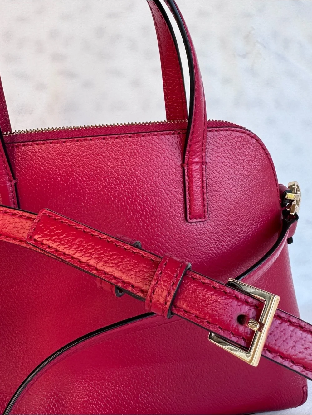 Kate Spade red Maise pebble Leather with Bow dome purse handbag